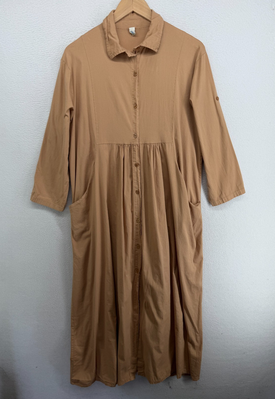 NEW COLLECTION Dress M Button Up Shirtdress Lagenlook Roll Tab Brown Italy